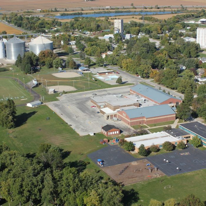 arial shot school with football field