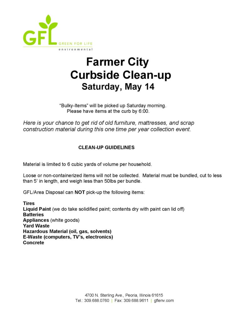 Bulk waste clean up day set for May 14, 2022! - City of Farmer City